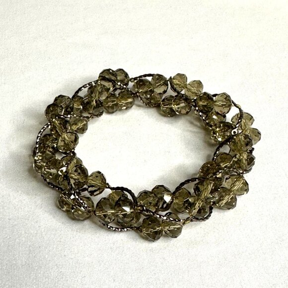 Handcrafted Stretch Bracelet With Crystal Taupe Beads & Hematite Finish Metal - Picture 4 of 7